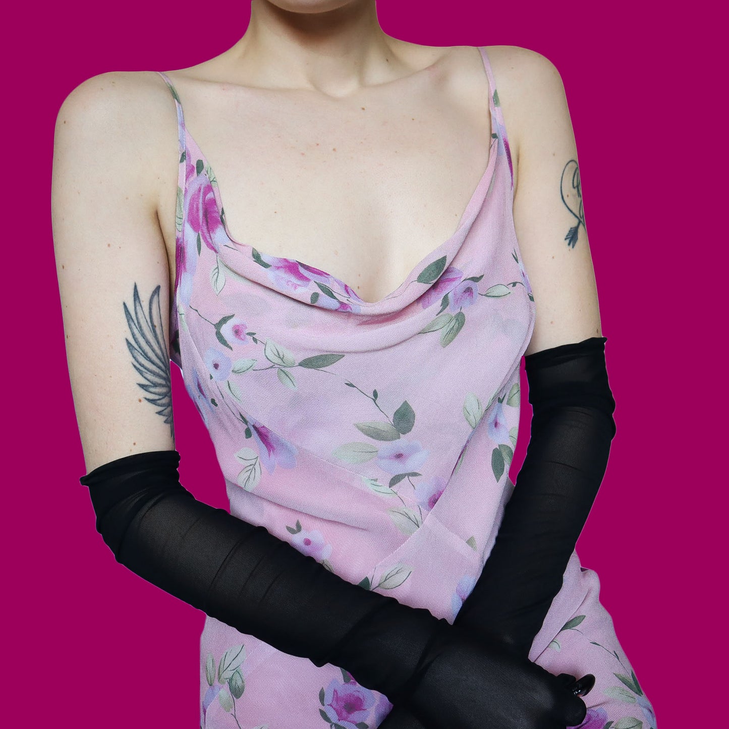 Pink floral slip evening dress UK 14