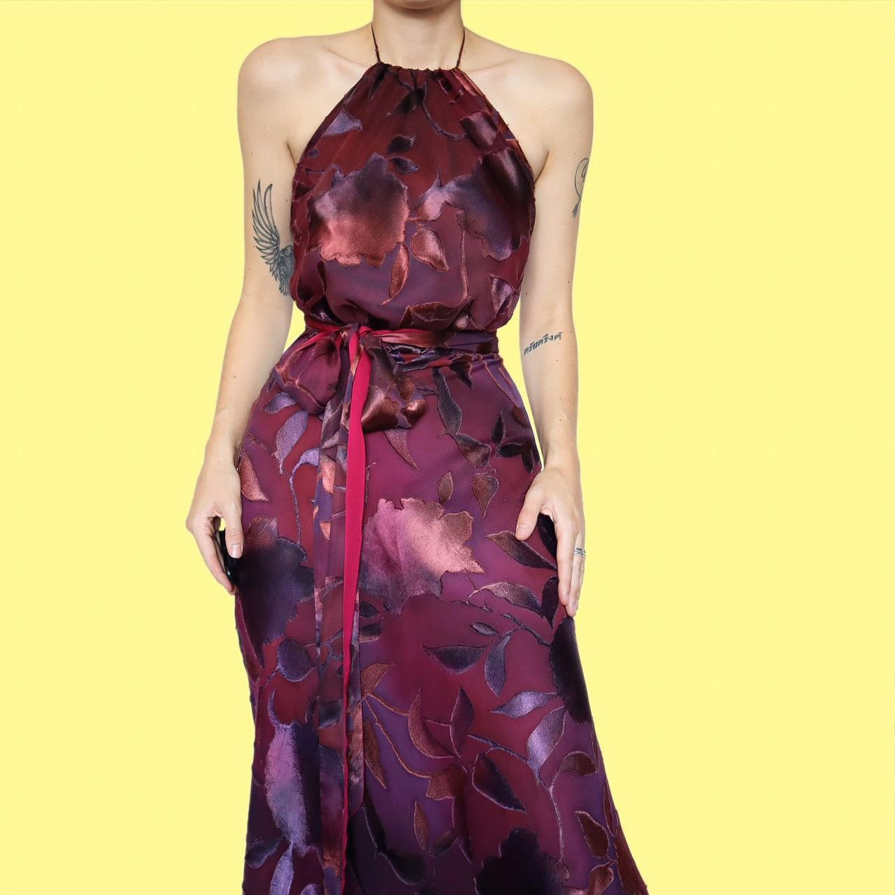 Floral halter neck evening dress UK 10