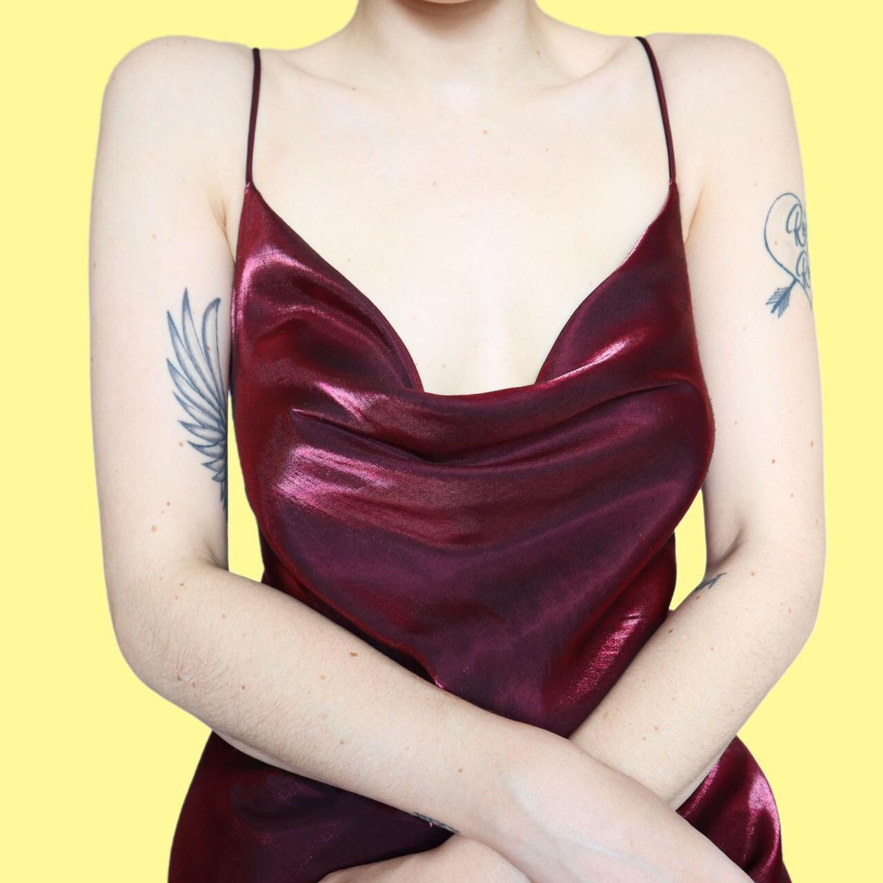 Stunning burgundy silky satin evening slip dress UK 14