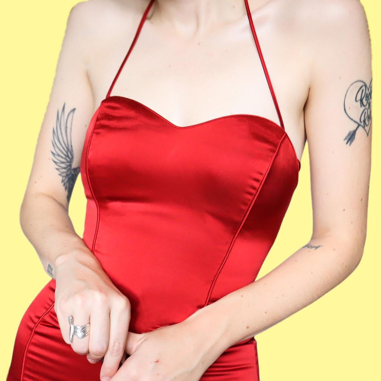 Red Gina Bacconi fishtail evening dress UK 8