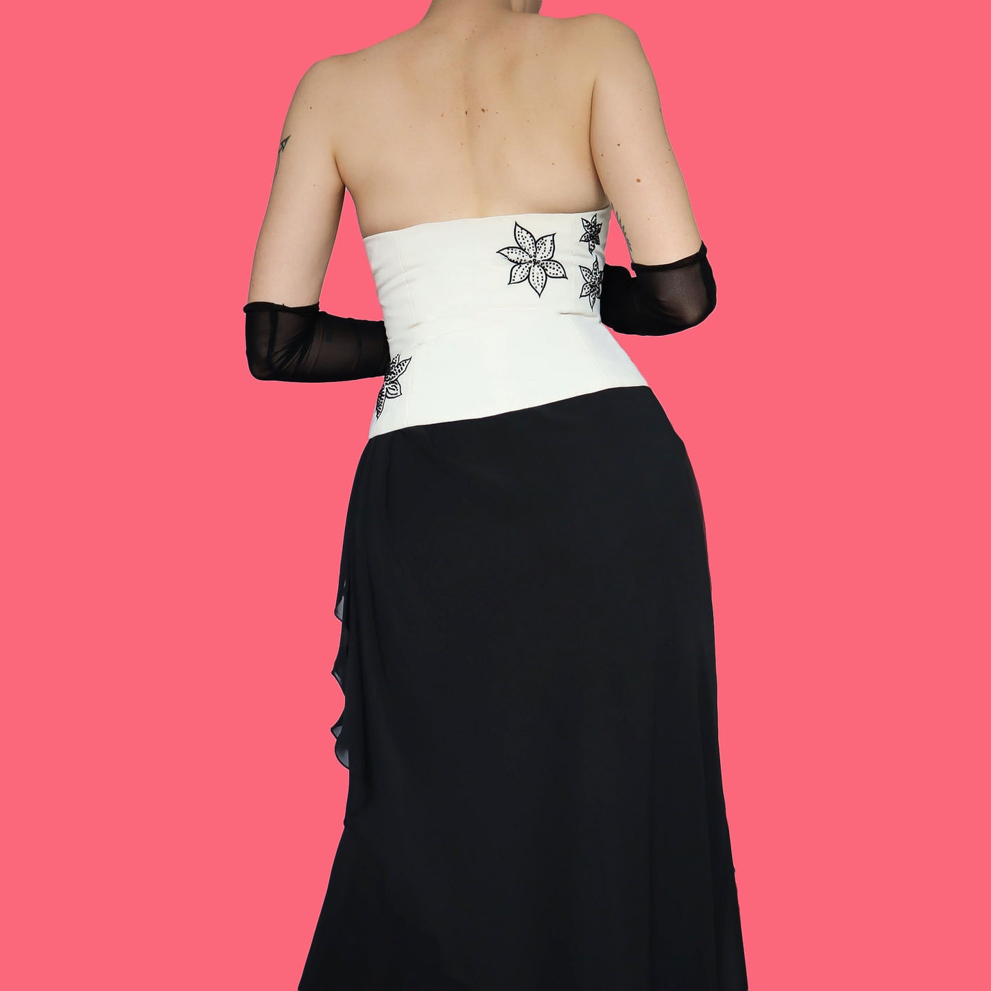 Black & white YVE London strapless evening dress UK 12