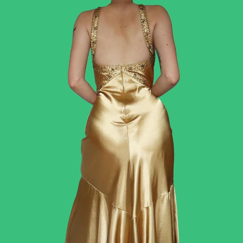 Gold Dave & Johnny satin evening dress UK 10