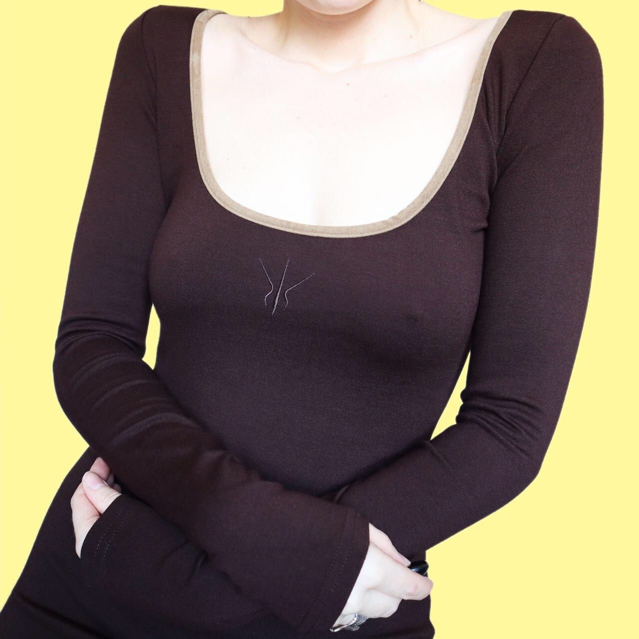 Designer Nick Coleman brown long sleeve stretch maxi dress UK 10