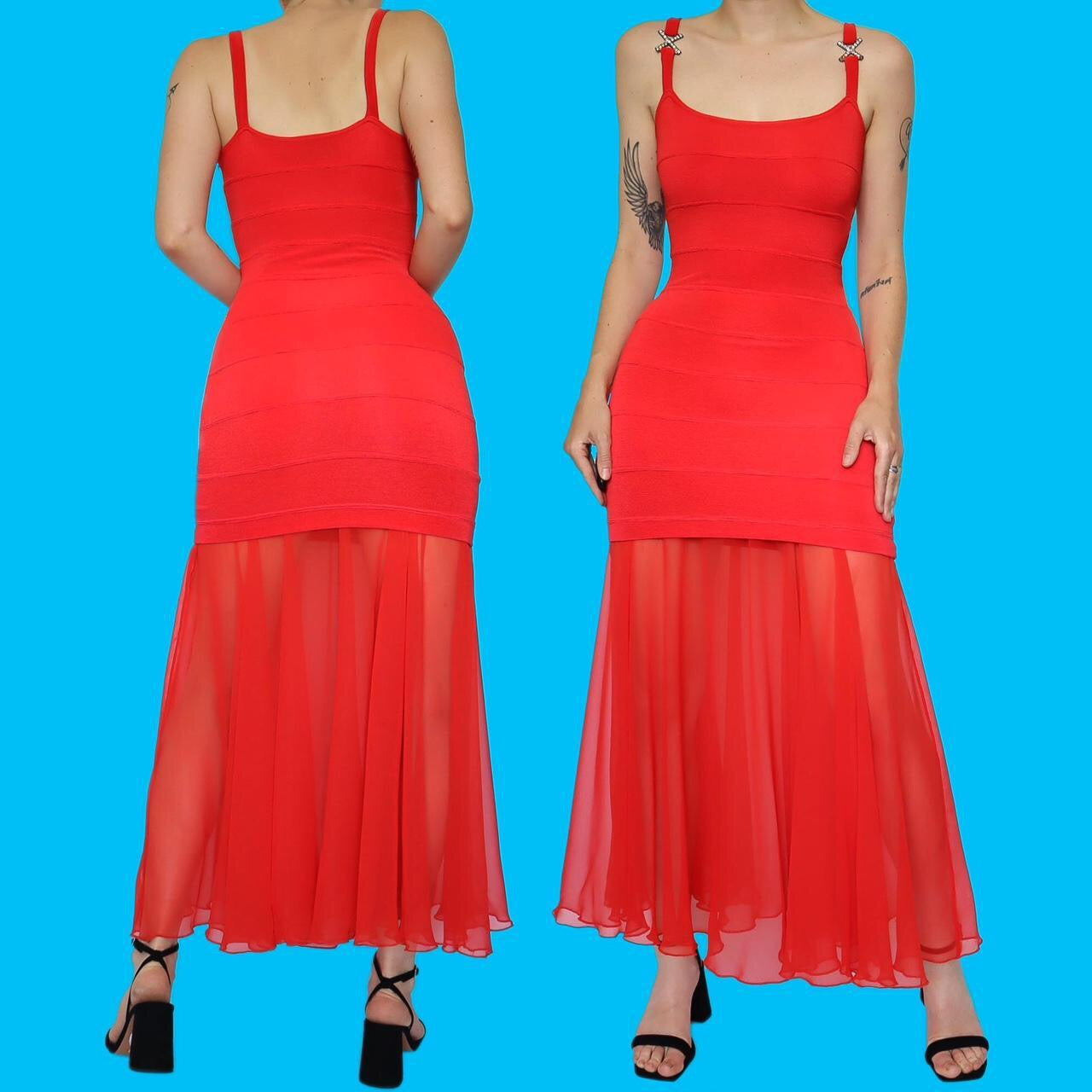 Beautiful bright red stretch diamanté evening dress UK 10