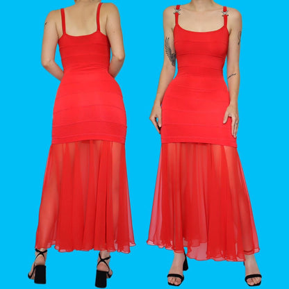 Beautiful bright red stretch diamanté evening dress UK 10