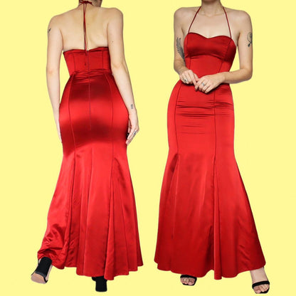 Red Gina Bacconi fishtail evening dress UK 8