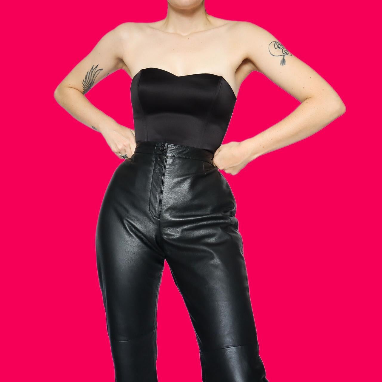 Real leather black trousers UK 12