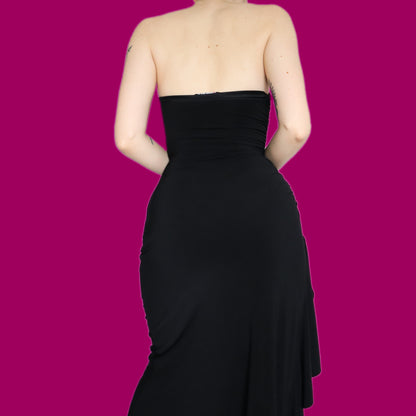 Beautiful black stretch strapless diamanté evening dress UK 8
