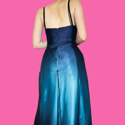 Blue ombré beaded evening dress UK 16