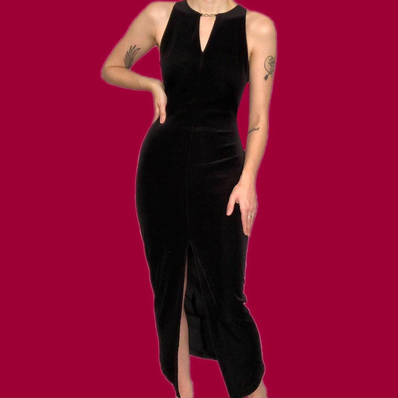 Stunning black velvet stretch evening dress UK 10