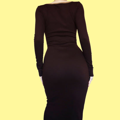 Designer Nick Coleman brown long sleeve stretch maxi dress UK 10