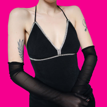 Black stretch diamanté evening dress UK 12