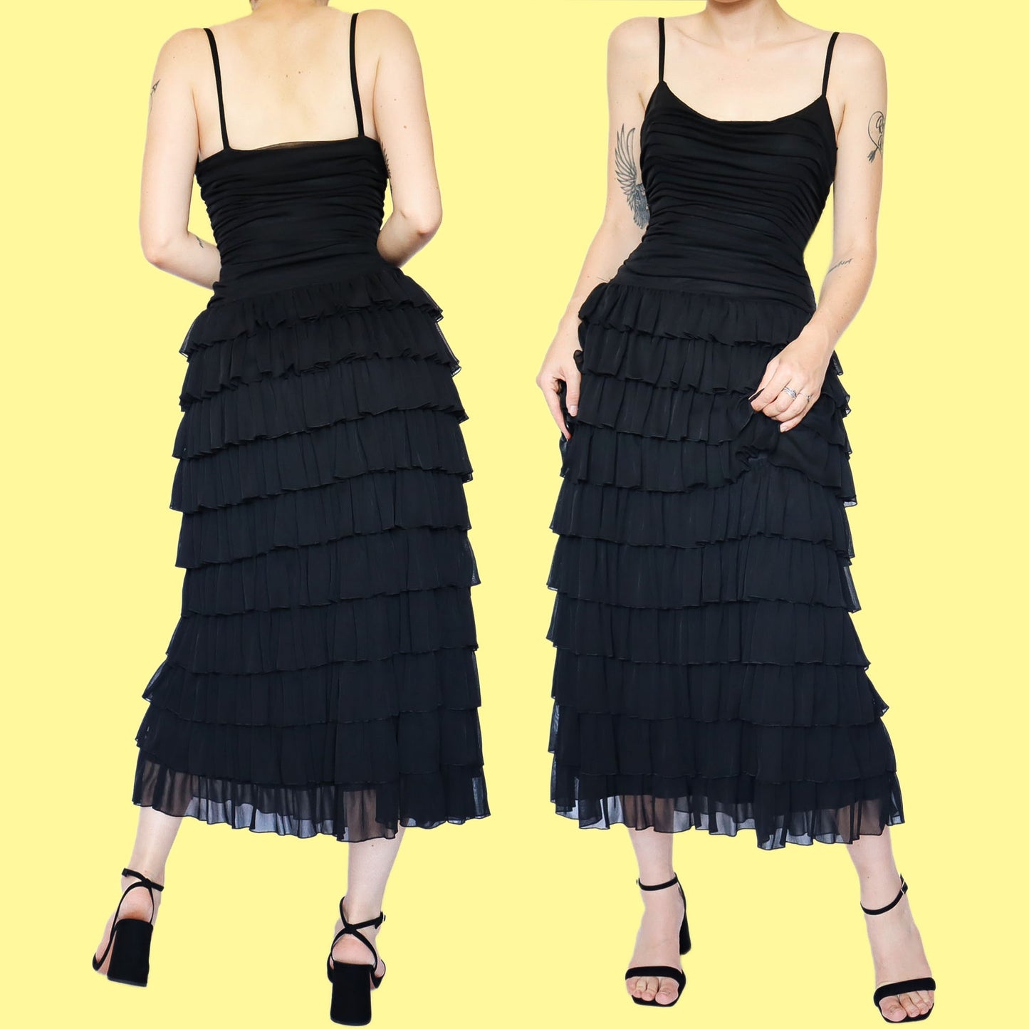 Black frilly stretch maxi dress UK 12