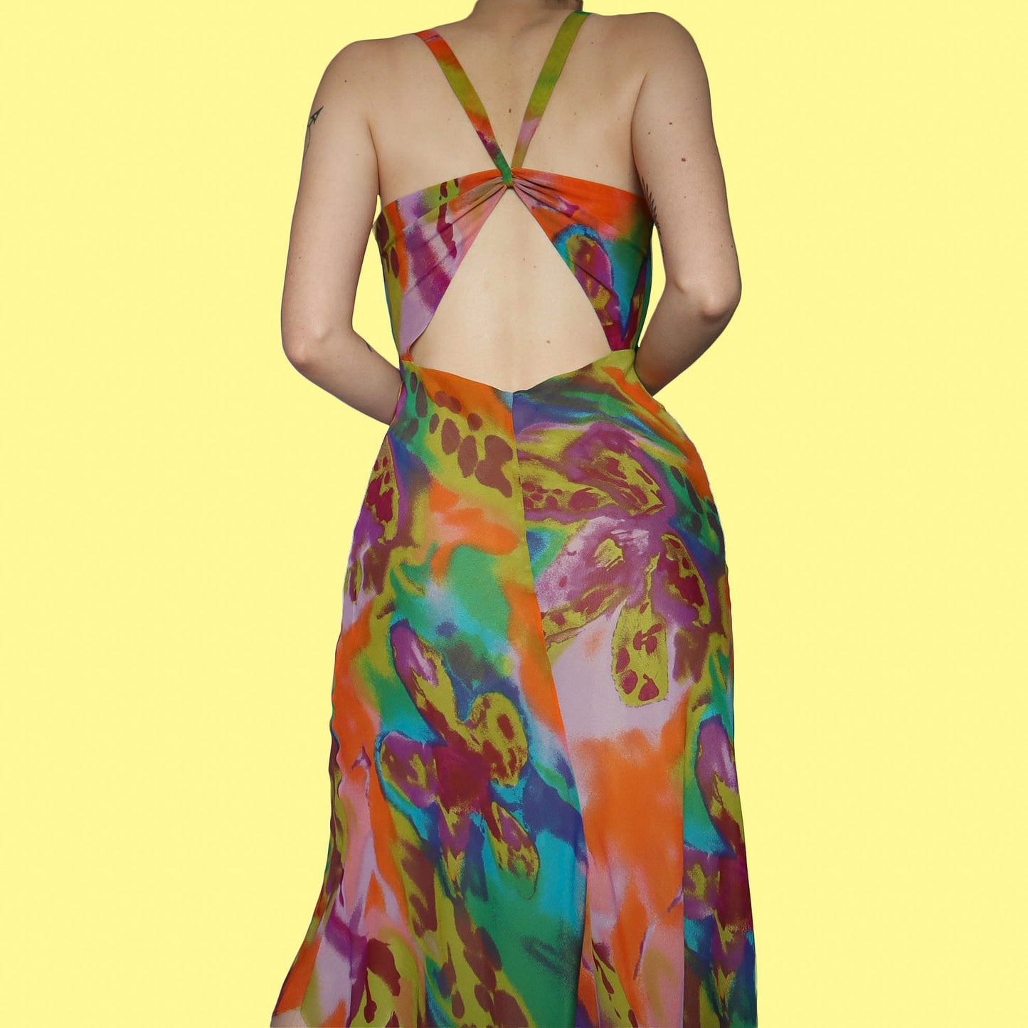 Colourful 100% silk evening dress UK 10