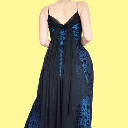 Stunning blue glittery floral evening dress UK 8