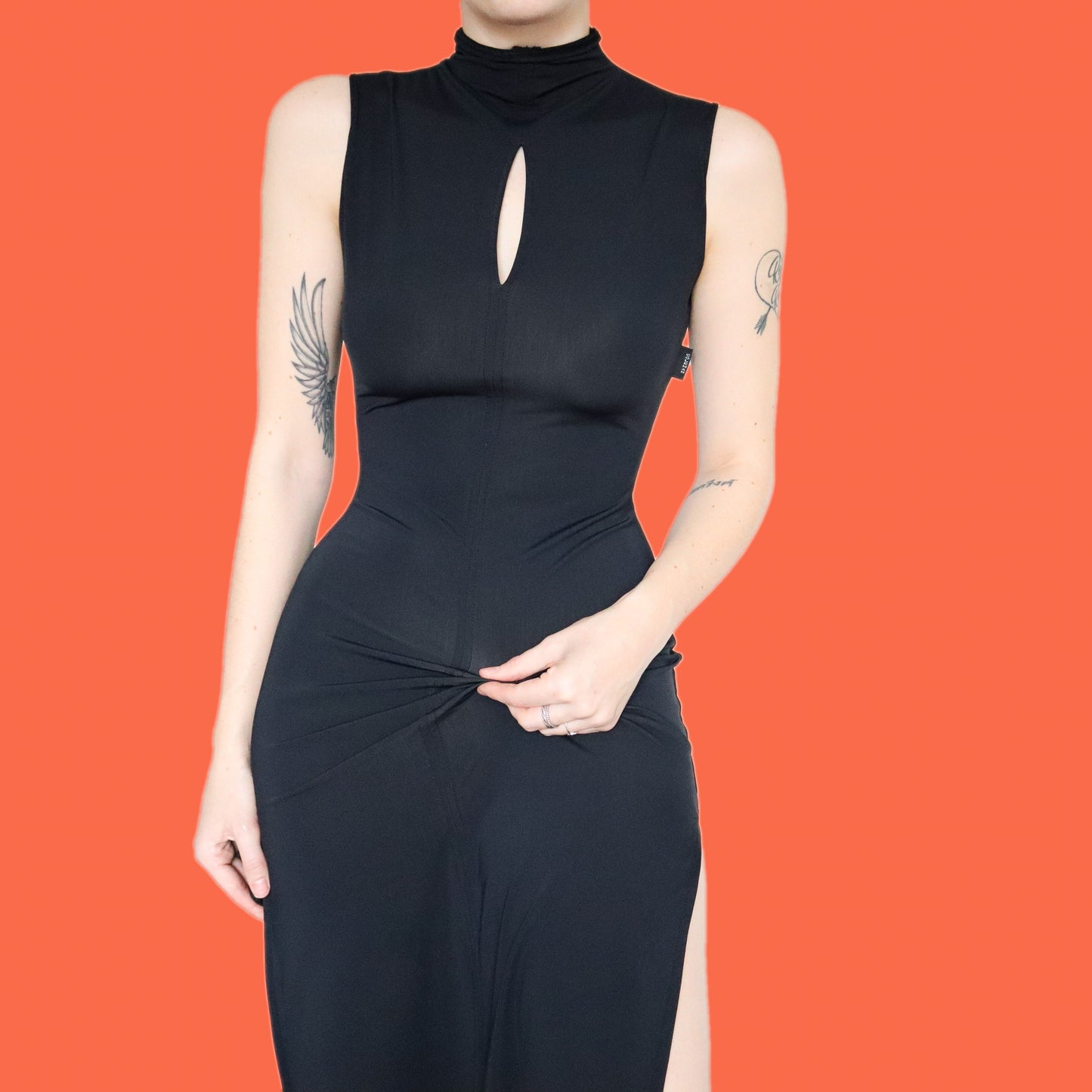 Beautiful designer Nick Coleman black high neck midi dress UK 10-12