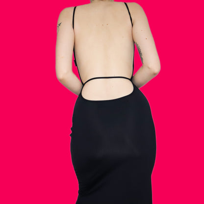 Beautiful designer Nick Coleman black stretch open back dress UK 12