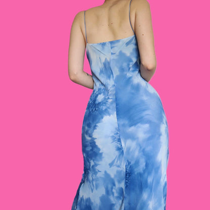 Beautiful blue tie dye slip dress with matching shawl UK 14