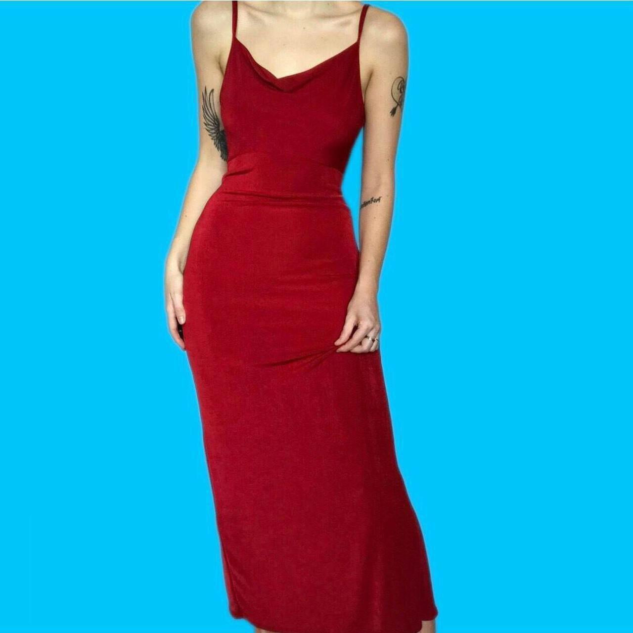 Red stretch slip evening dress UK 10-12
