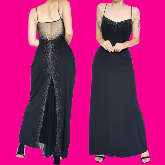 Black stretch beaded evening dress UK 10