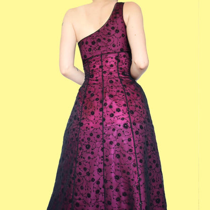 Beautiful one should glittery black/pink floral evening dress UK 12