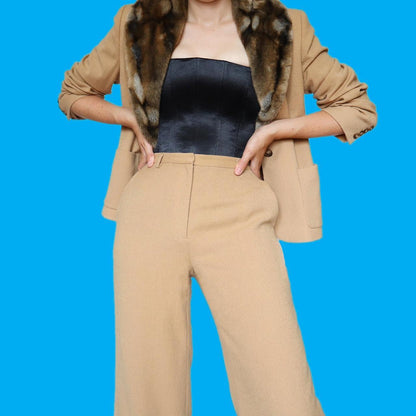 Camel Brown Wool Blend 2 Piece Suit UK 12