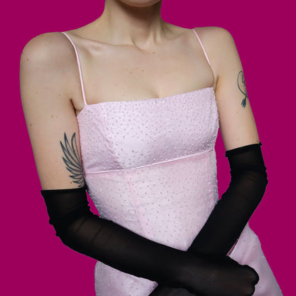Pink beaded a line evening prom dress UK 10
