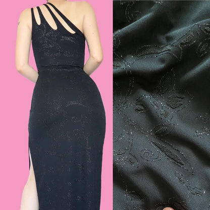 Black one shoulder stretch evening dress UK 12