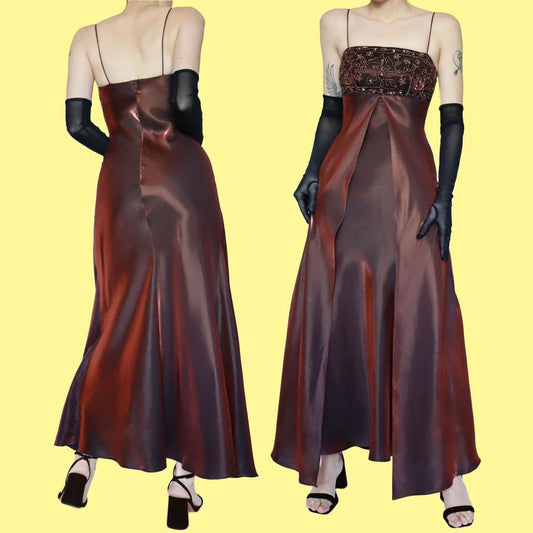 Golden bronze silky evening dress UK 8