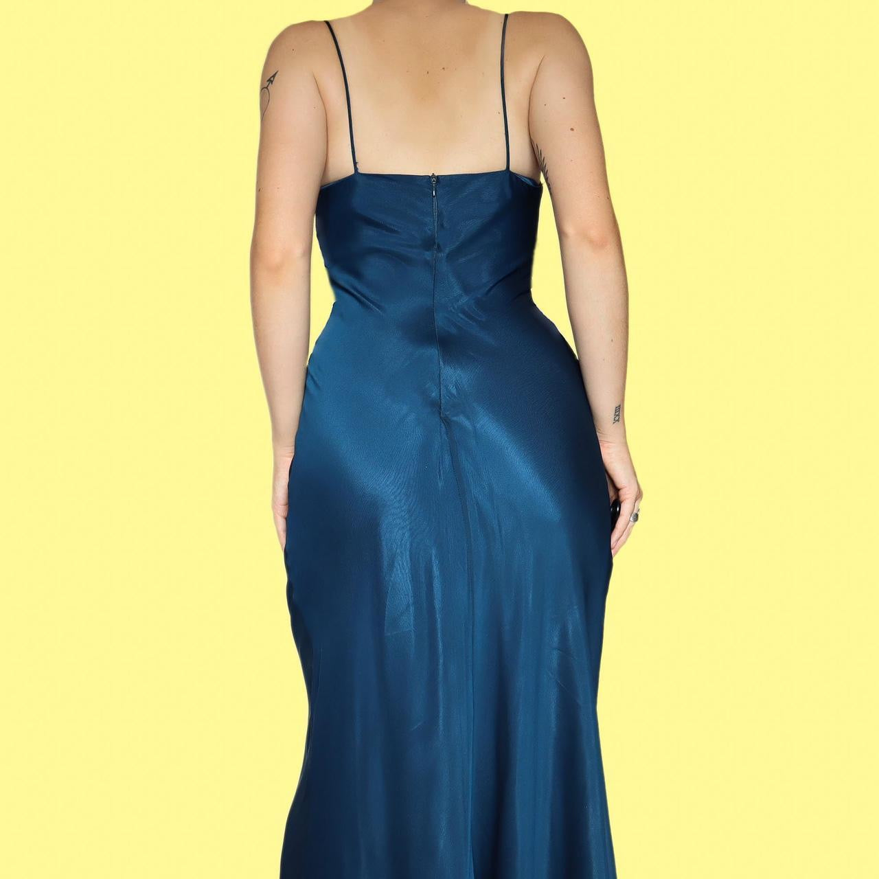 Blue Beaded Chiffon Slip Evening Dress UK 8