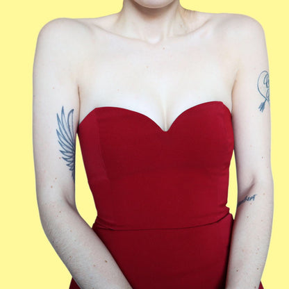 Beautiful red fitted strapless evening dress UK 8