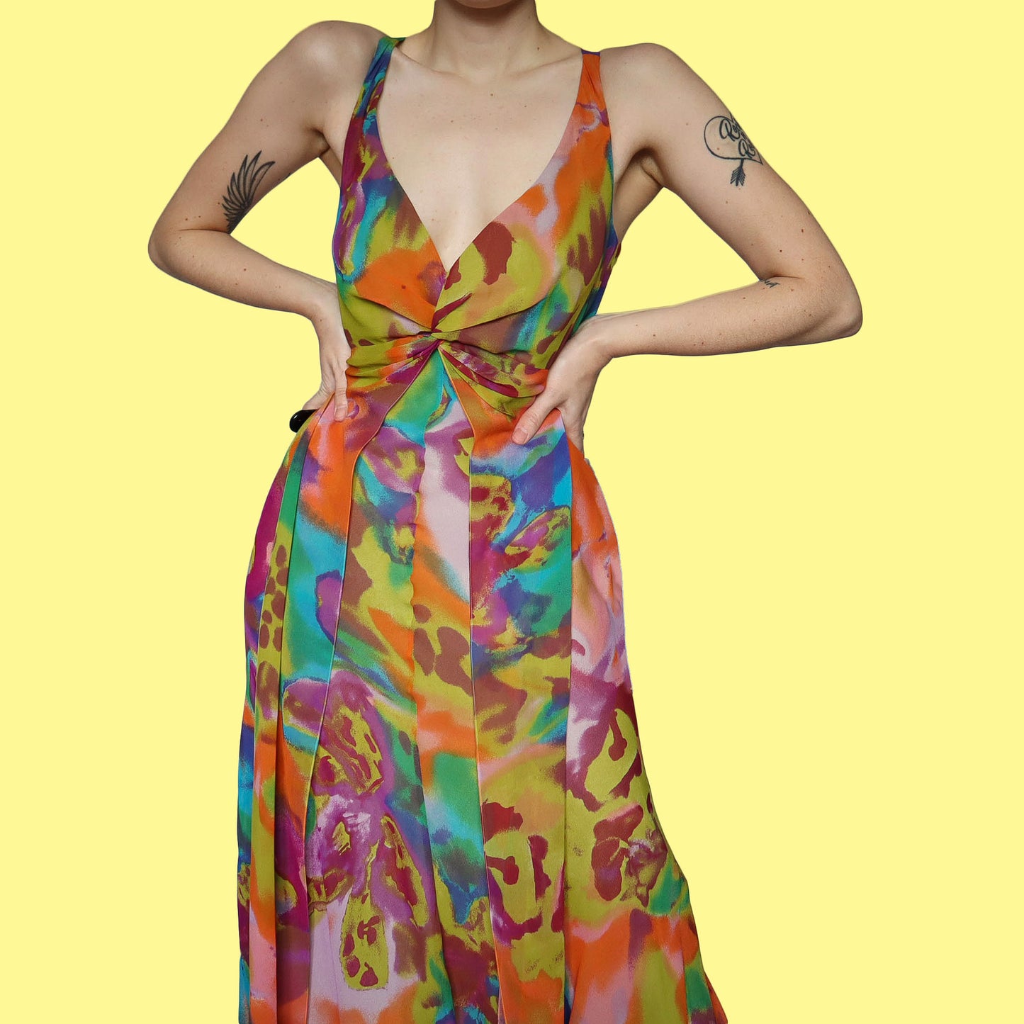 Colourful 100% silk evening dress UK 10