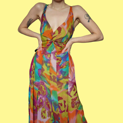 Colourful 100% silk evening dress UK 10