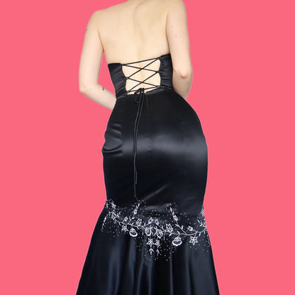 Beautiful black strapless fishtail evening prom dress UK 10