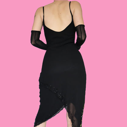 Black sequin slip midi dress UK 12