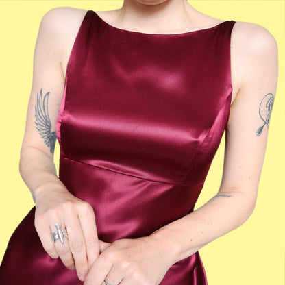 Beautiful red satin slip open back dress UK 10