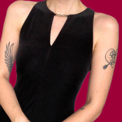 Stunning black velvet stretch evening dress UK 10