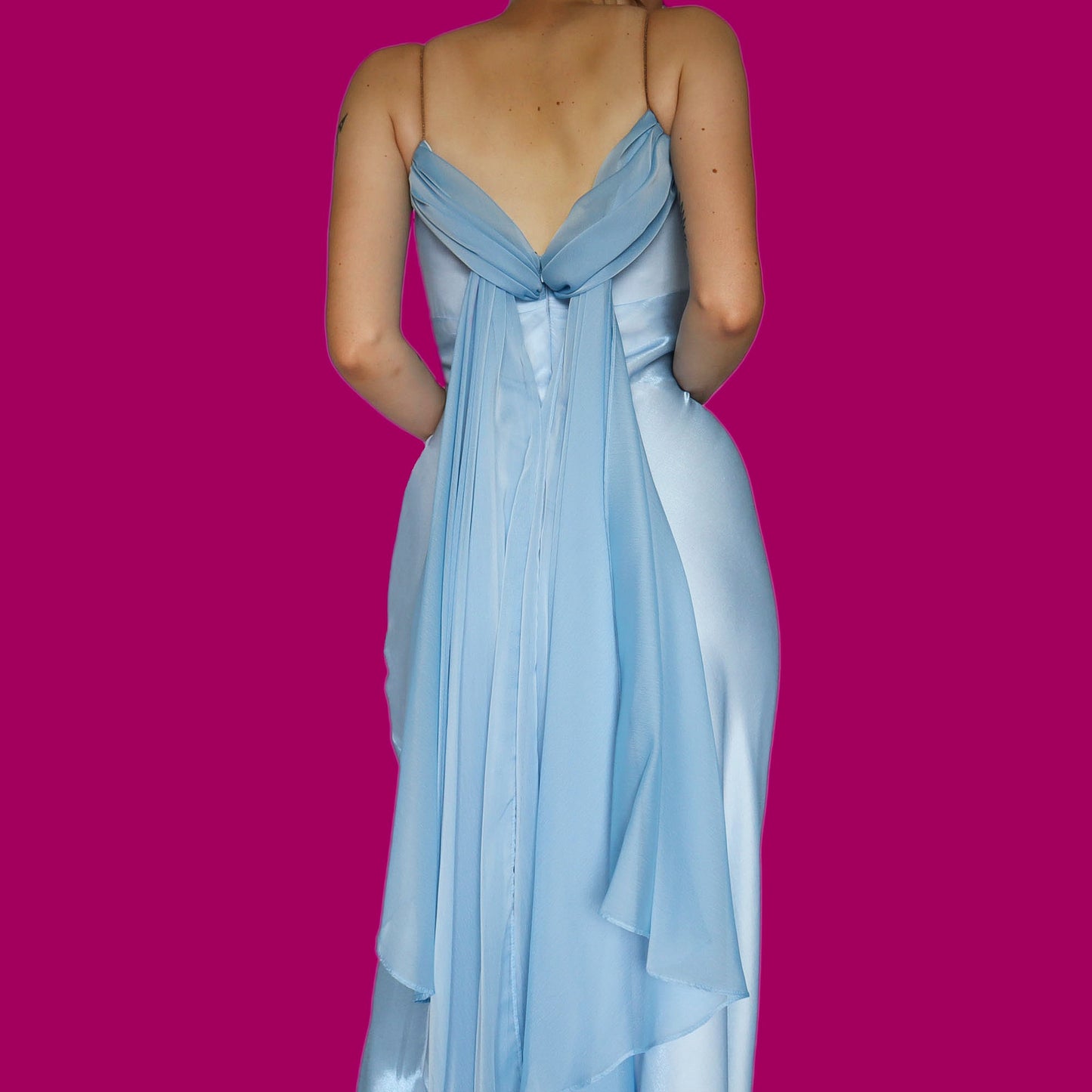 Baby blue silky slip evening dress UK 14