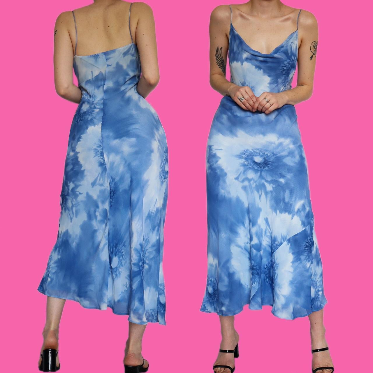 Beautiful blue tie dye slip dress with matching shawl UK 14