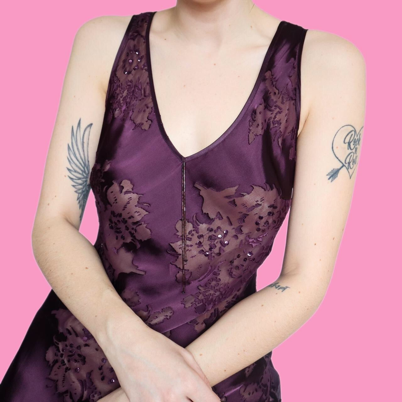 Beautiful silk blend purple evening dress UK 14