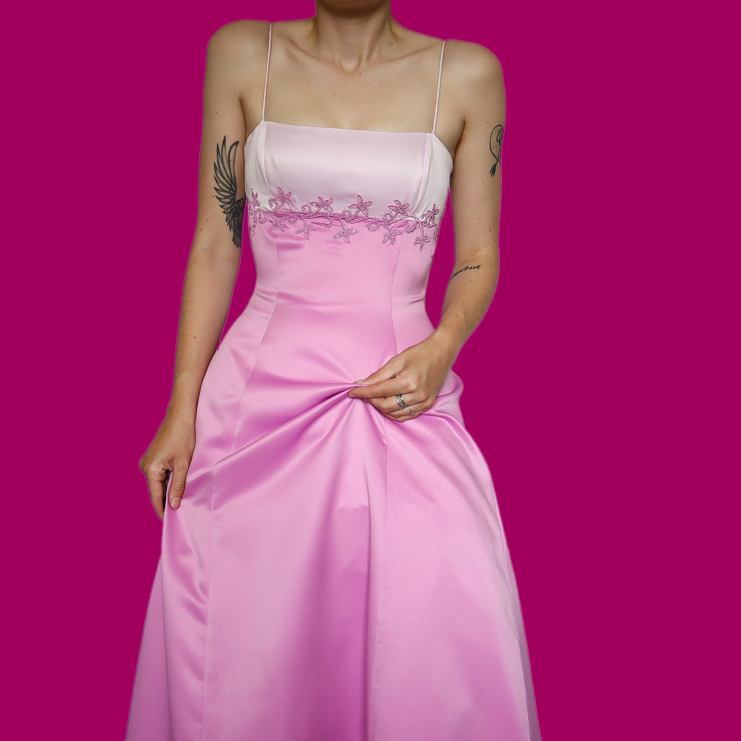 Beautiful pink a line low back evening prom dress UK 10