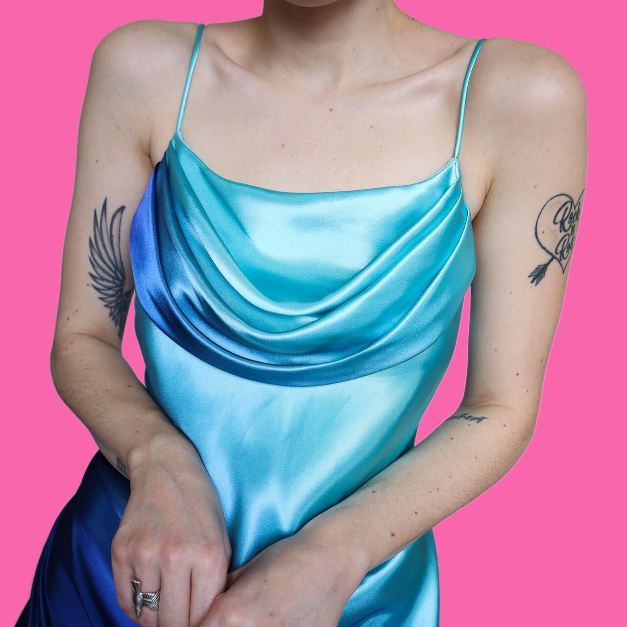 Stunning shimmery blue slip evening dress