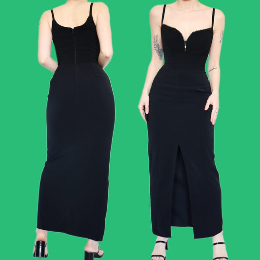 Chic fitted black evening dress UK 10