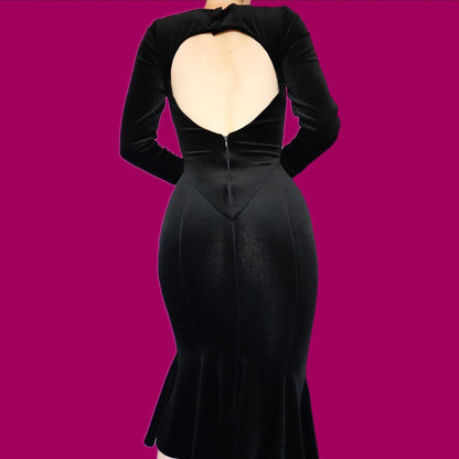 Chic DUSK black velvet long sleeve midi dress UK 8