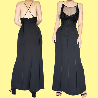 Black Fitted After Six by Ronald Joyce Evening Dress UK 14