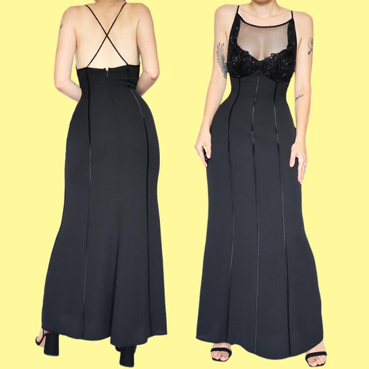 Black Fitted After Six by Ronald Joyce Evening Dress UK 14