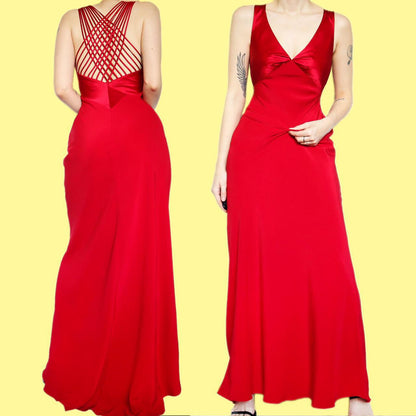 Beautiful bright red strappy back evening dress UK 8