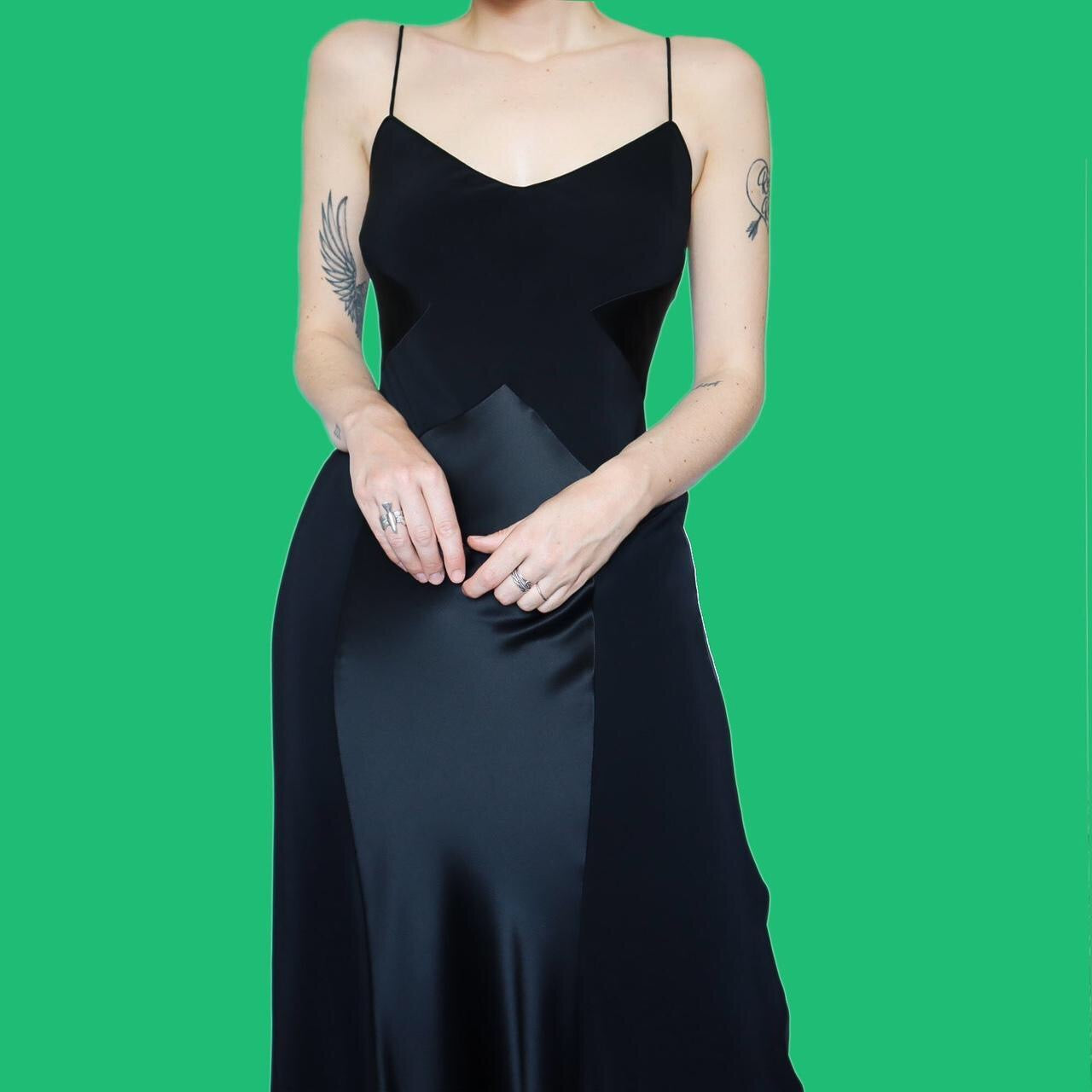 Stunning black satin slip evening dress UK 12