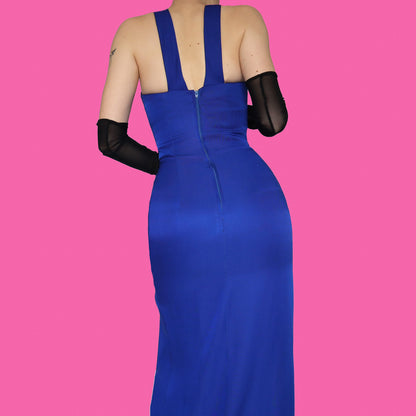 Electric blue fitted evening dress UK 8