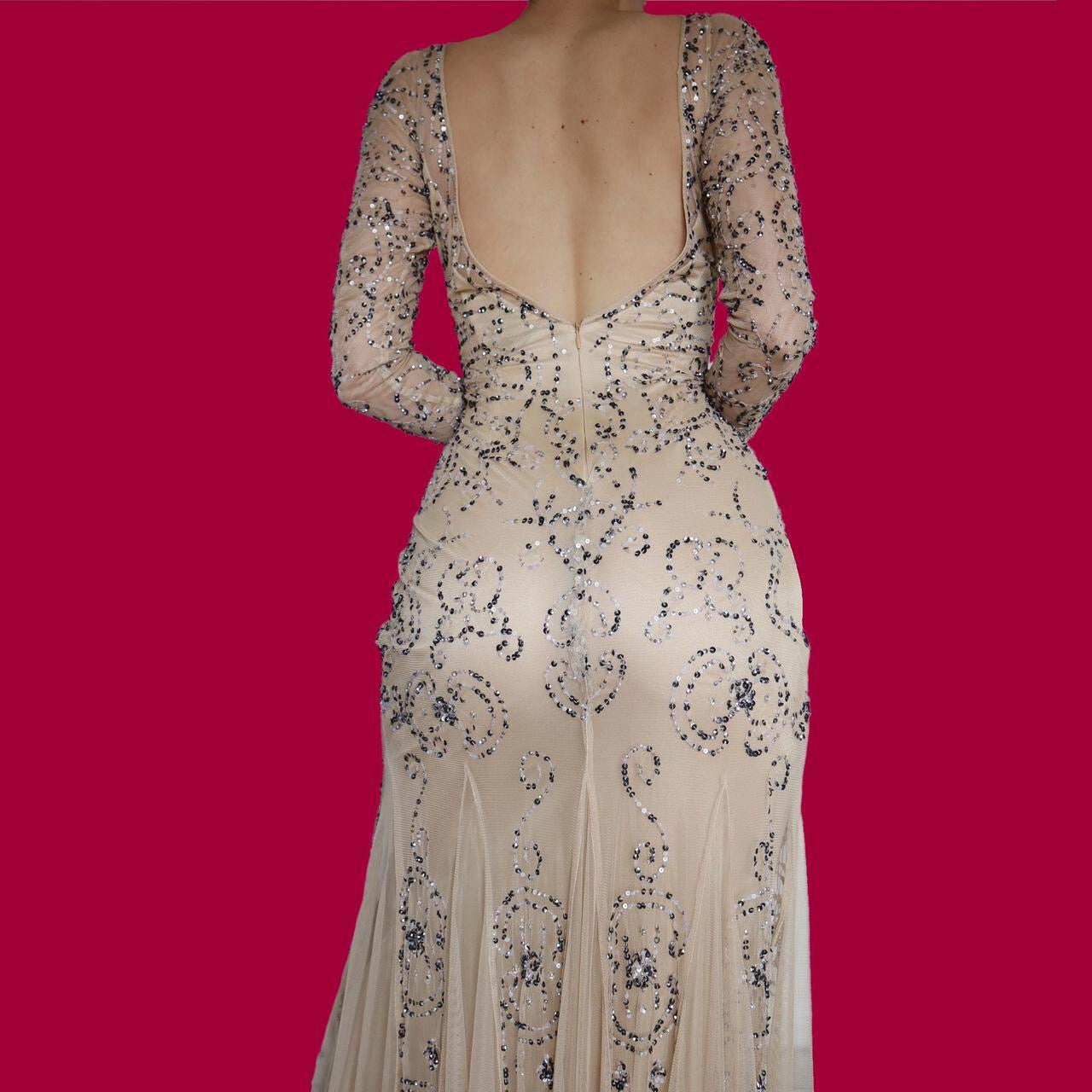 Stunning cream sequin evening dress UK 12